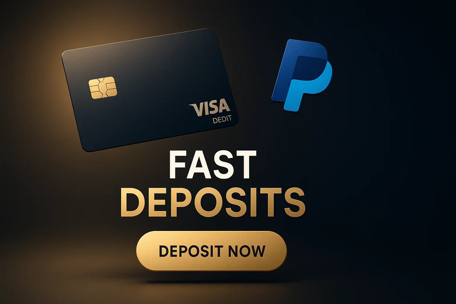 Photorealistic sports betting banner with fast deposits call to action